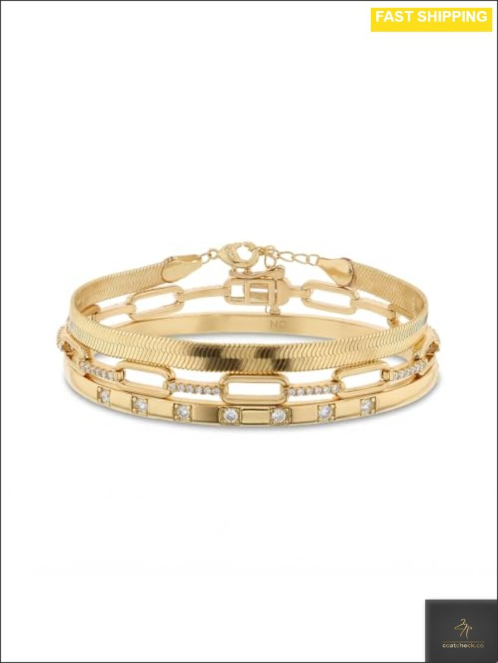 14K Yellow Gold Plated Brass Stackable Bracelet Set CZ Bangle Waterproof